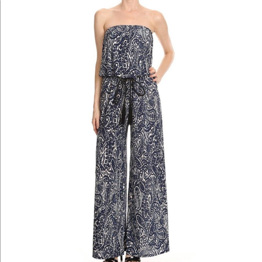 Ariella Denim Paisley Strapless Romper Size M